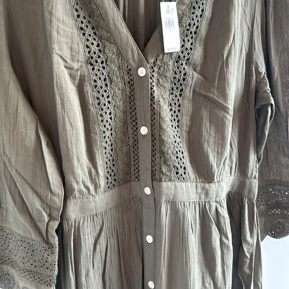 Gap NWT Textured Crinkle Lace Midi Dress in Olive Green, Size L - Picture 10 of 11